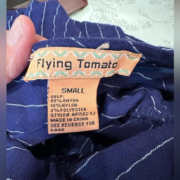 EUC Flying Tomato vibrant blue Pin Stripe strait Leg Jumpsuit crisscrossing S - Picture 8 of 9